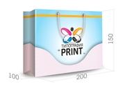 заказать печать Бумажный пакет тираж 200 штук горизонтальный, А5 формата , размер 200x150x100 мм, бумага 200 г/м² + с ламинацией, установка люверсов и ручки-шнурка